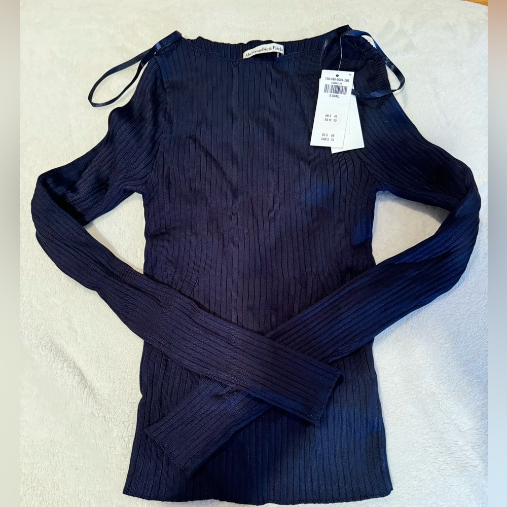 Abercrombie glossy slash long sleeve navy blue